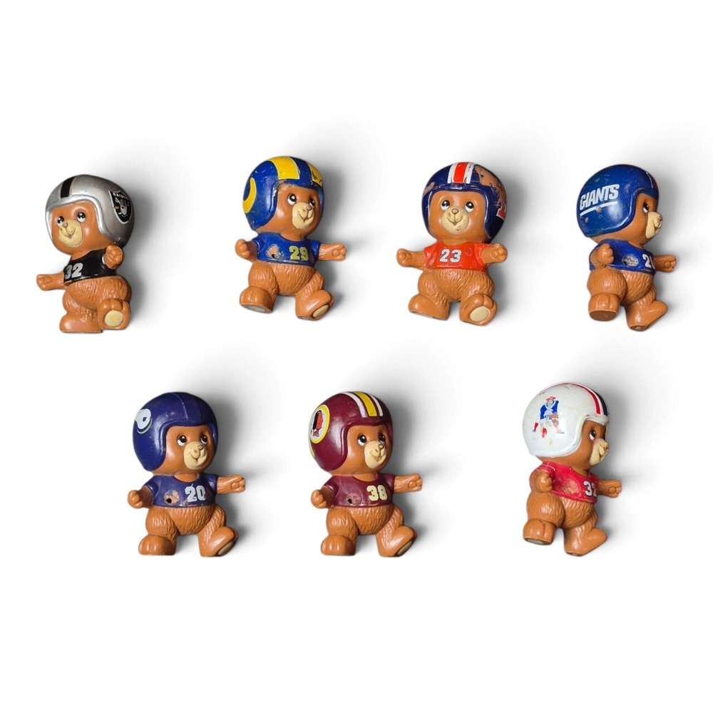VTG 1983 Russ Berrie NFL Huddles Teddy Bear Mascot PVC Figures 7 Piece Lot